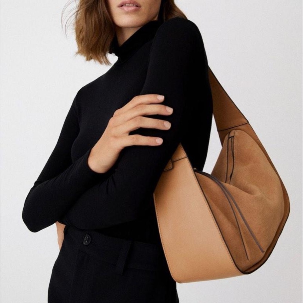 Tan Suede Crescent Shoulder Bag